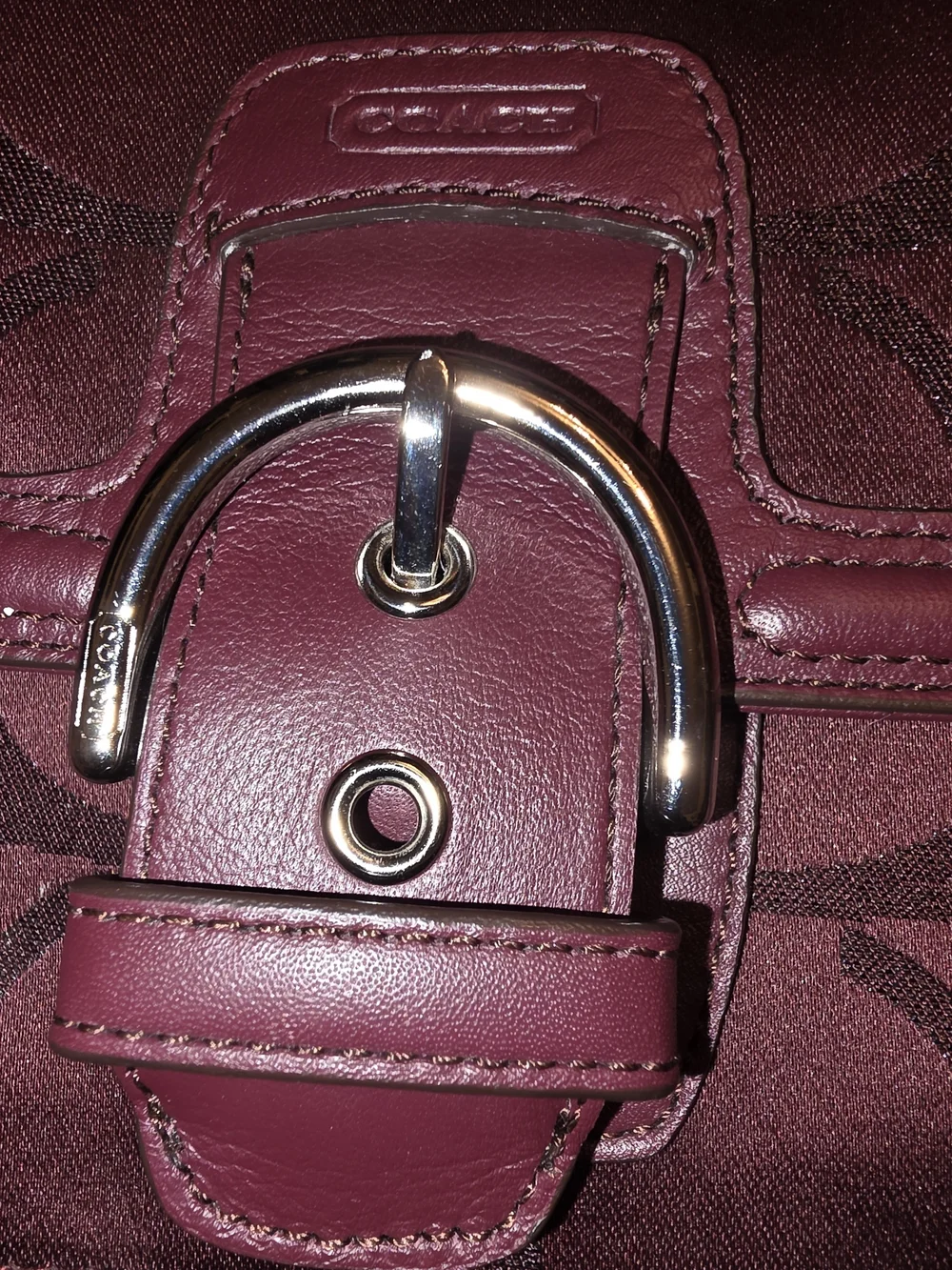 Coach Campbell Burgundy Signature Metallic Lurex Hobo Bag